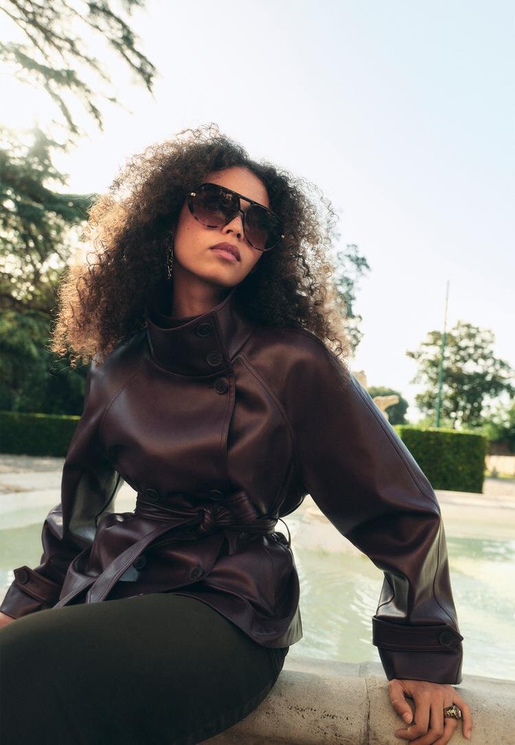 Stradivarius Trenci Guler Înalt Imitație De Piele Purpuriu Xs