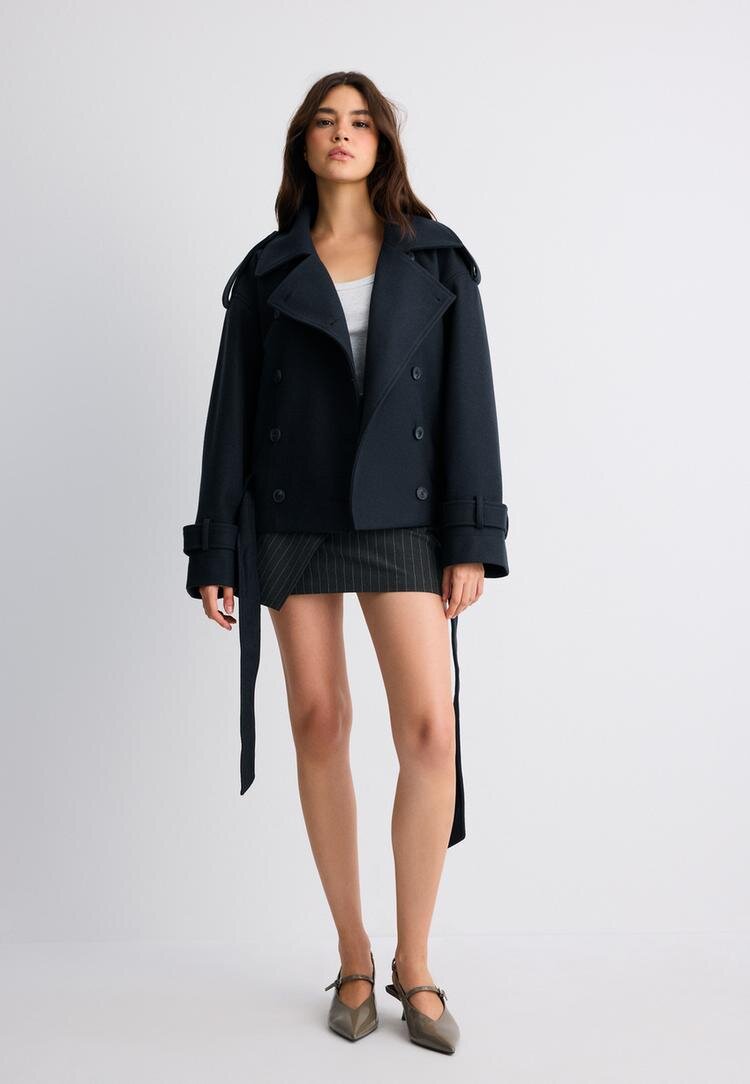 Stradivarius Trenci Oversize Cu Textură Moale Bleumarin Închis Xl