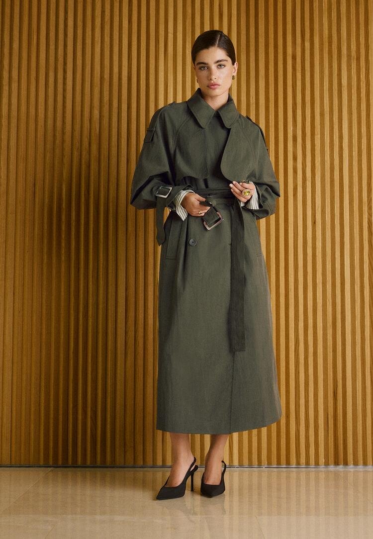 Stradivarius Trenci Oversize Kaki S