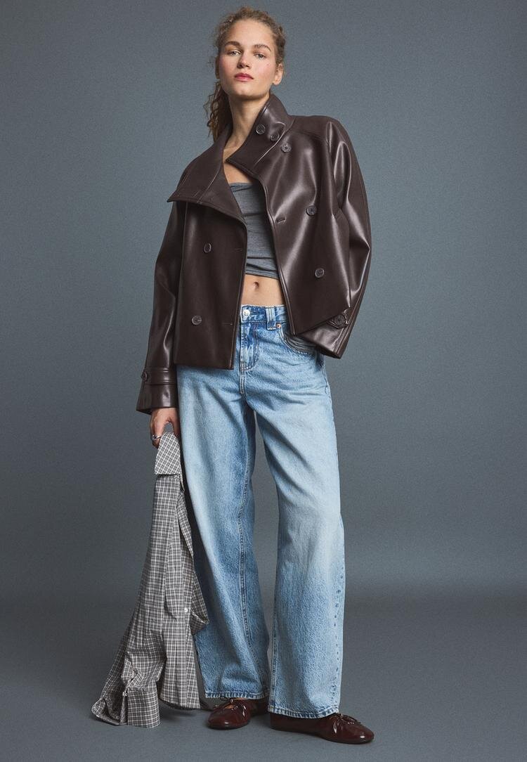 Stradivarius Trenci Scurt Din Imitație De Piele Gri Marengo S