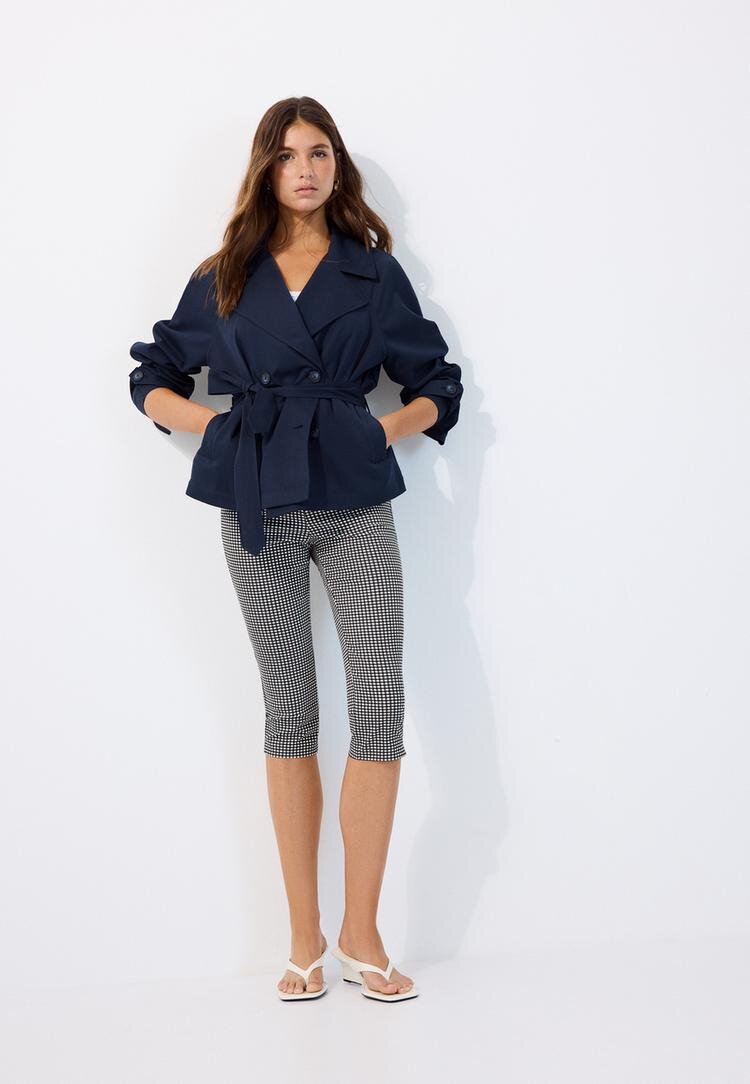 Stradivarius Trenci Scurt Fluid Cu Cordon Albastru Xl