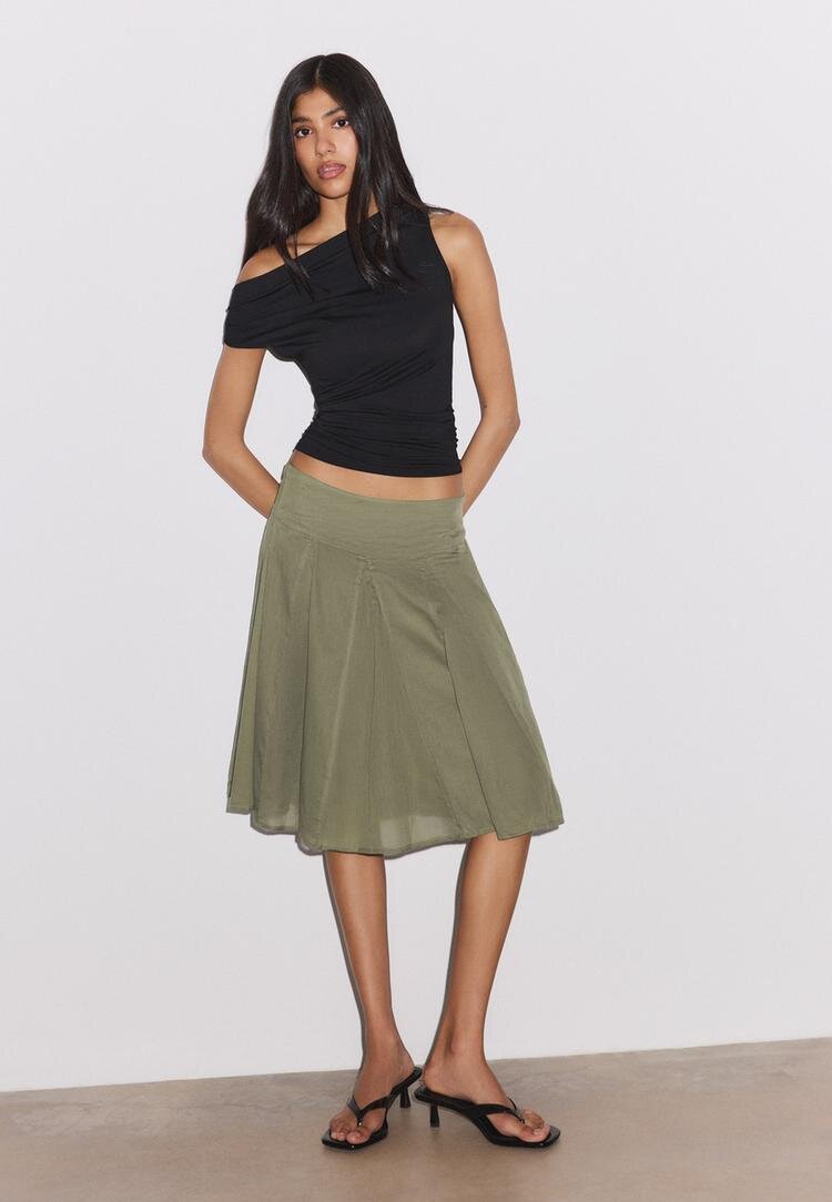 Stradivarius Tricou Asimetric Cu Încrețitură Negru Xs