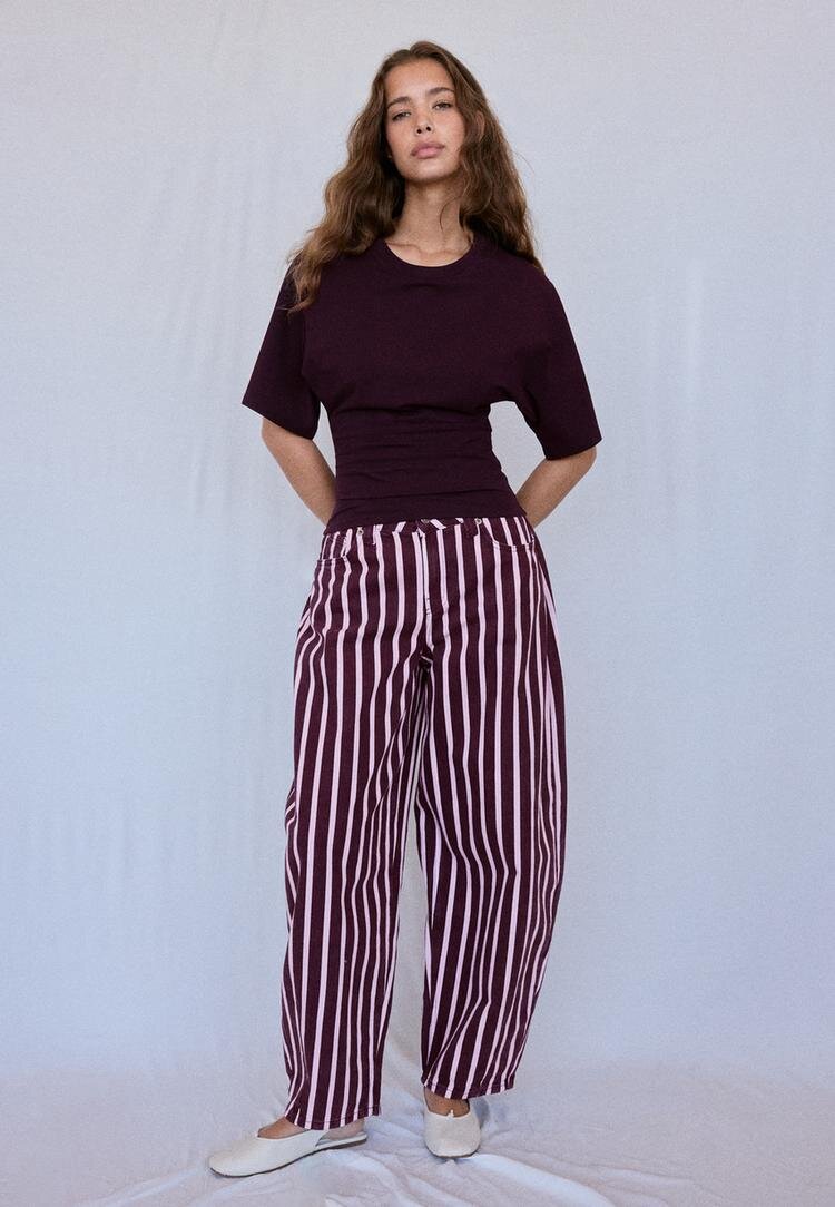Stradivarius Tricou B08 Cu Mânecă Scurtă Japoneză Purpuriu Închis M