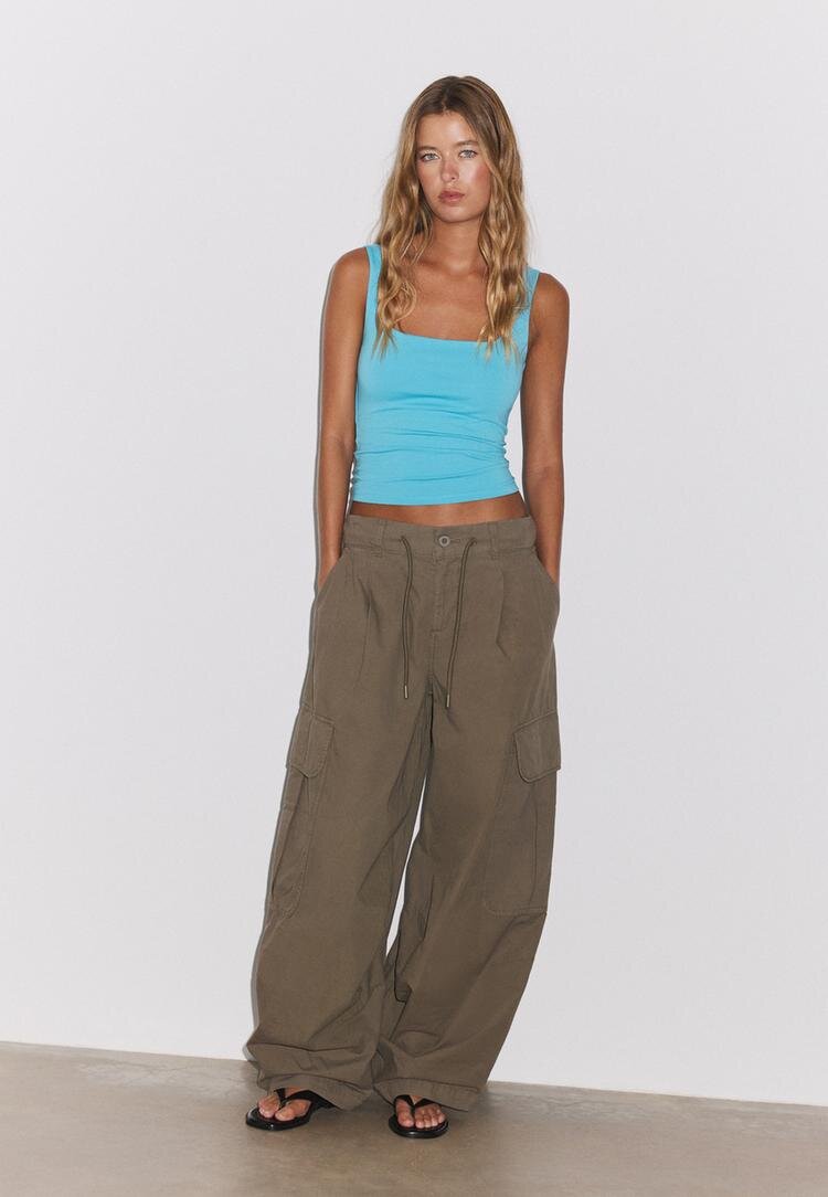 Stradivarius Tricou Cu Bretele Late Turcoaz L