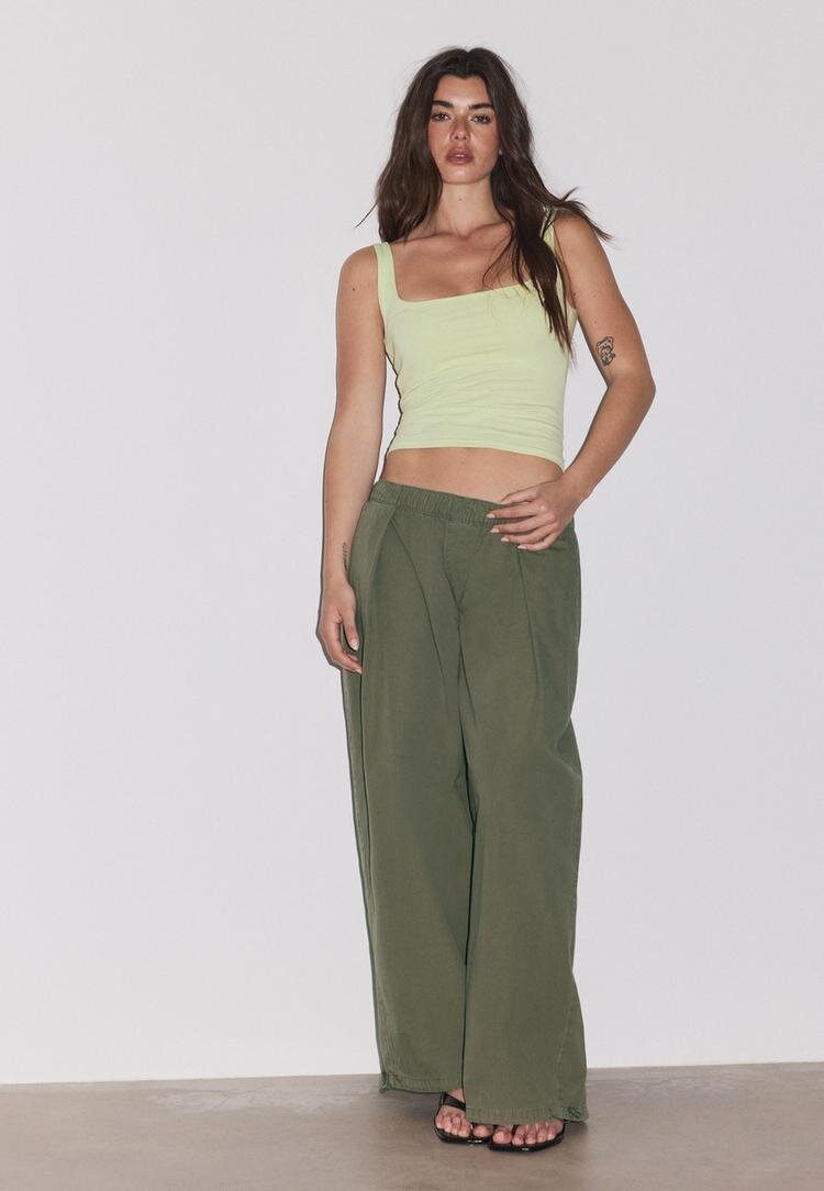 Stradivarius Tricou Cu Bretele Late Verde Lime S