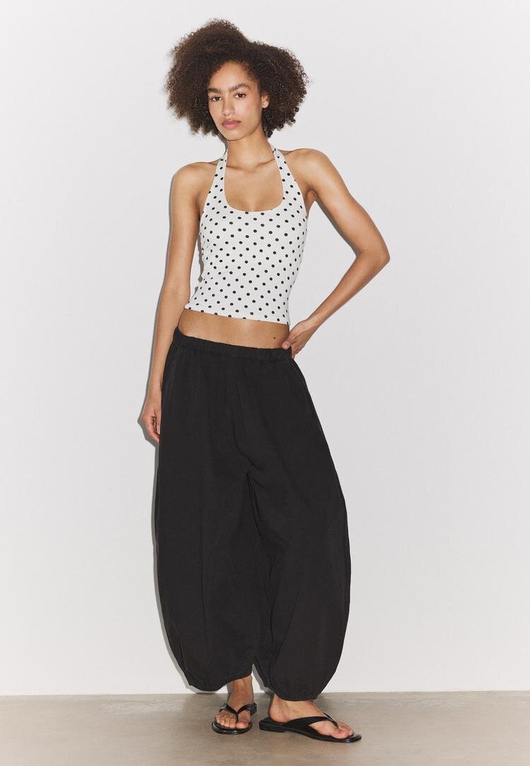 Stradivarius Tricou Cu Guler Halter Și Buline Gri Deschis M
