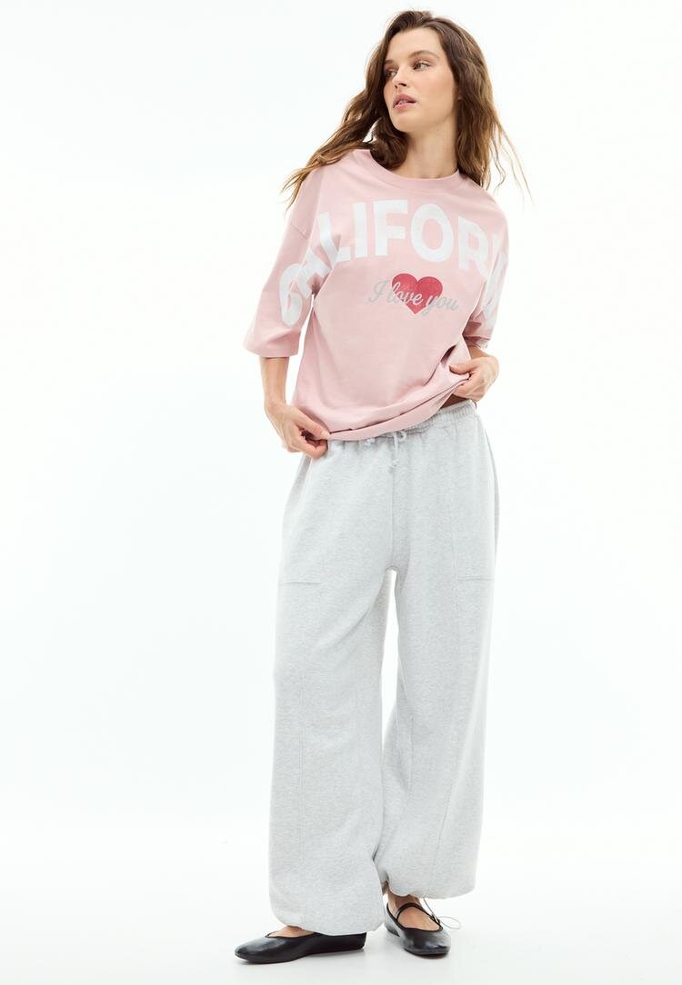 Stradivarius Tricou Cu Imprimeu Pozițional California Roz Pastel L