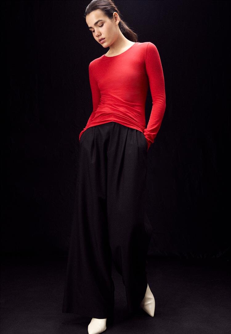 Stradivarius Tricou Cu Mânecă Lungă 100% Bumbac Supima® Roșu Închis L