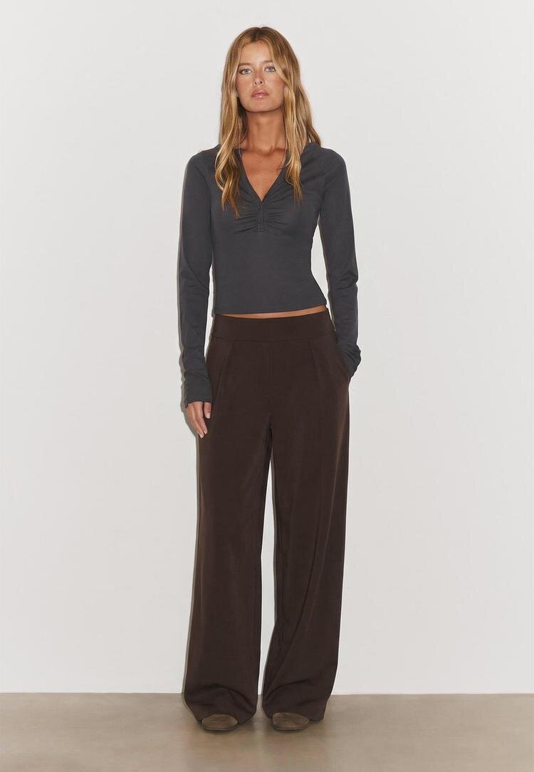 Stradivarius Tricou Cu Mânecă Lungă Gri Închis L
