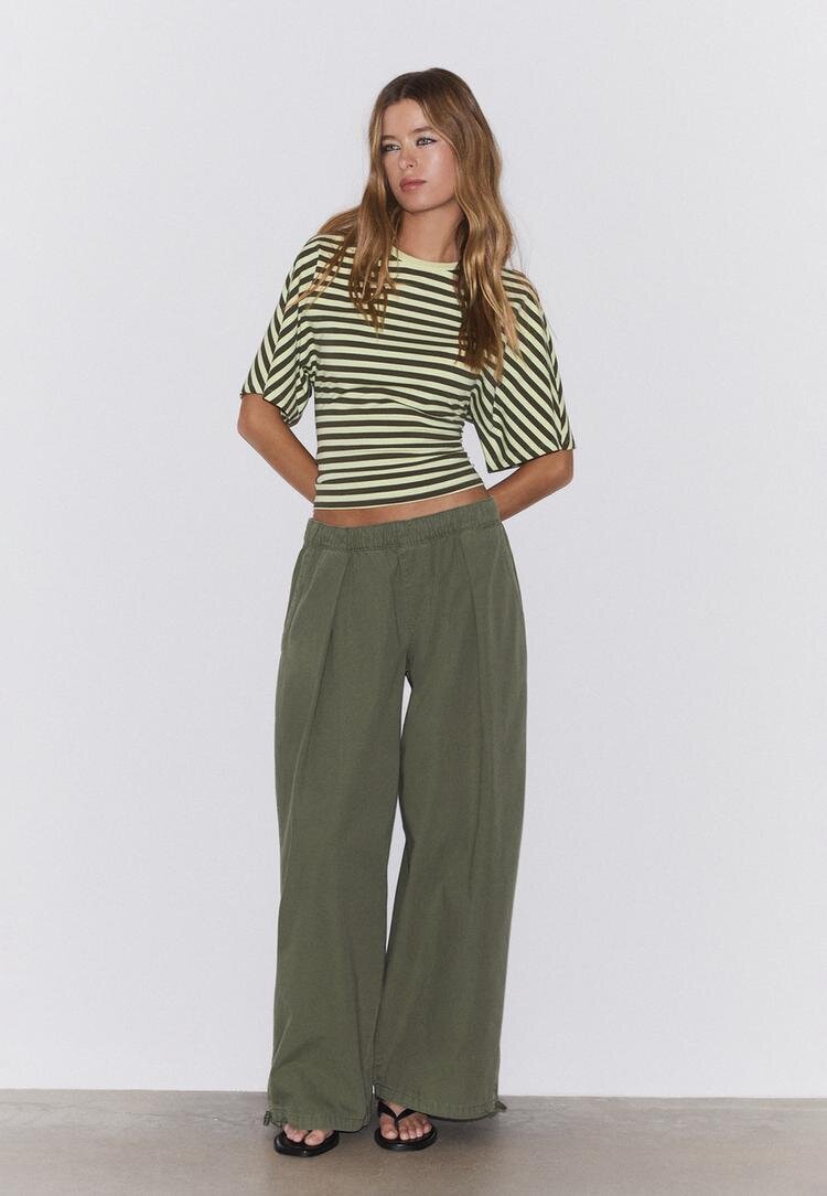 Stradivarius Tricou Cu Mânecă Scurtă Japoneză Kaki M