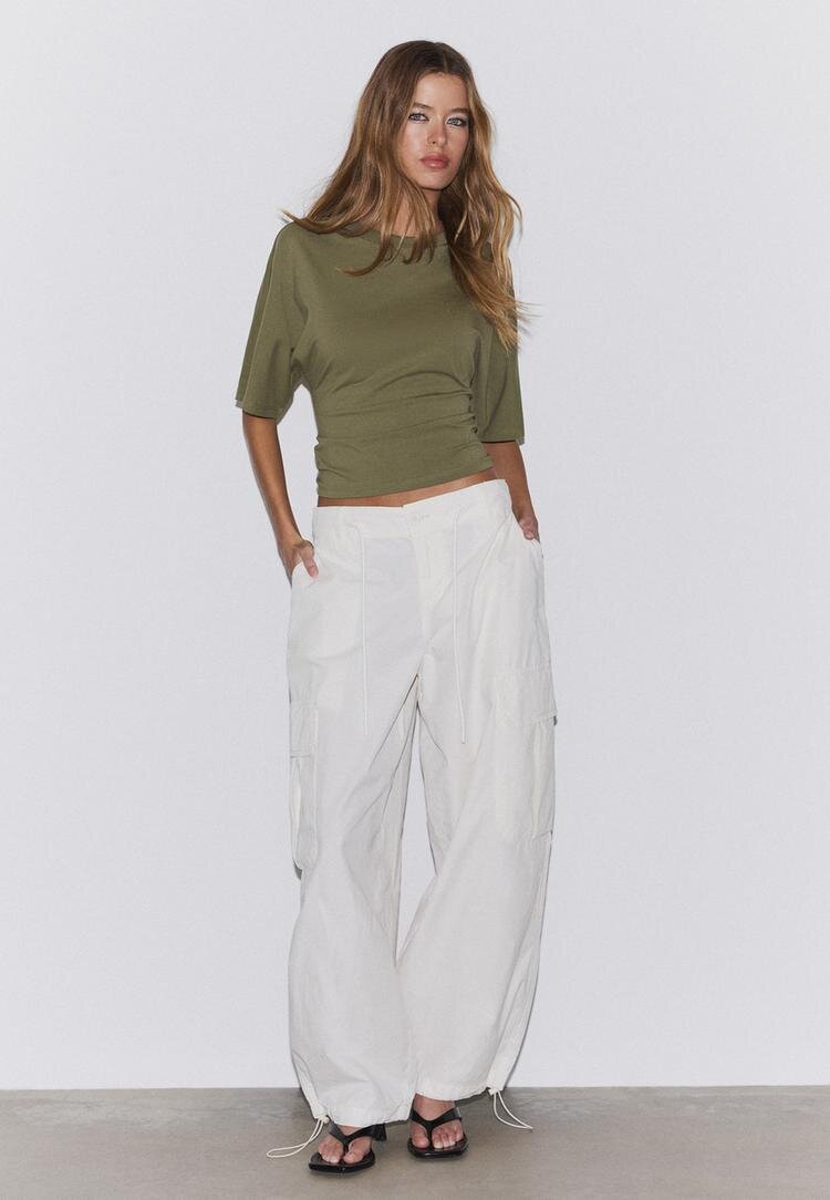 Stradivarius Tricou Cu Mânecă Scurtă Japoneză Kaki S