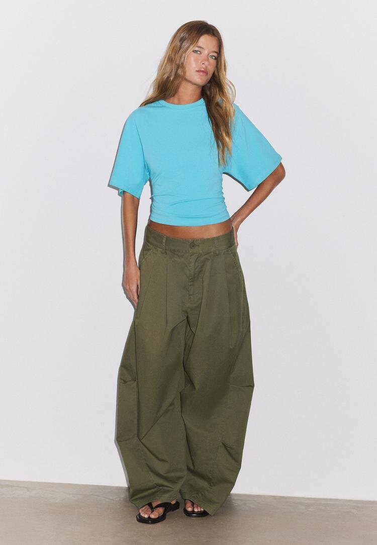 Stradivarius Tricou Cu Mânecă Scurtă Japoneză Turcoaz Xs