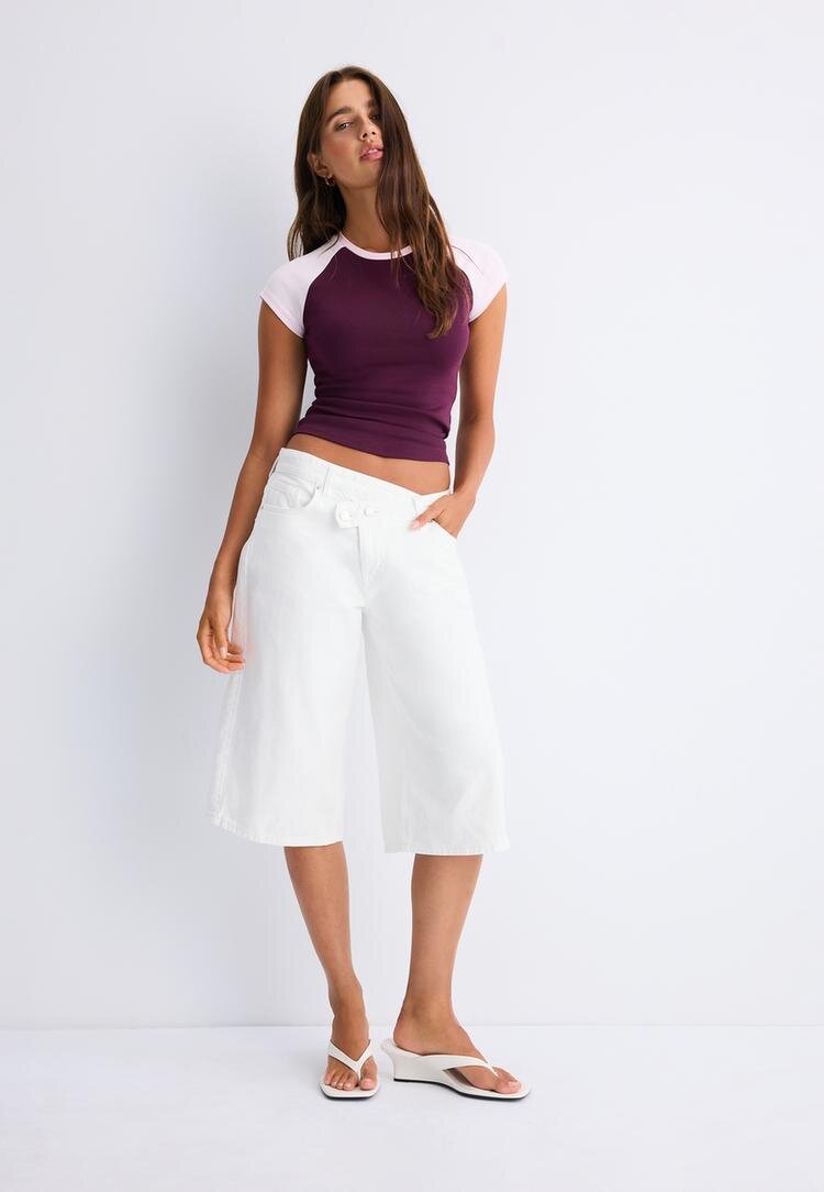 Stradivarius Tricou Cu Mânecă Scurtă Raglan Purpuriu Închis M