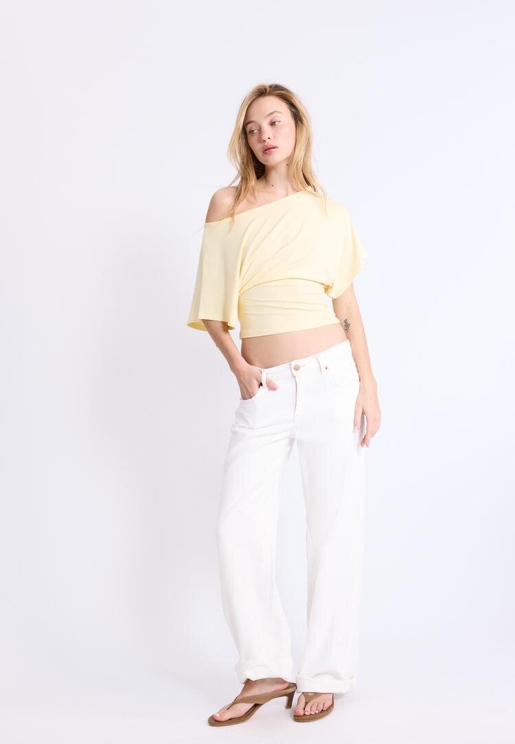 Stradivarius Tricou Cu Mânecă Scurtă Și Decolteu Bărcuță Galben Pastel M