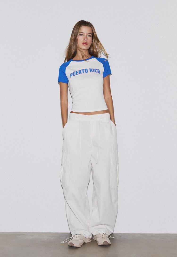 Stradivarius Tricou Cu Mânecă Scurtă Și Imprimeu Ecru Xs