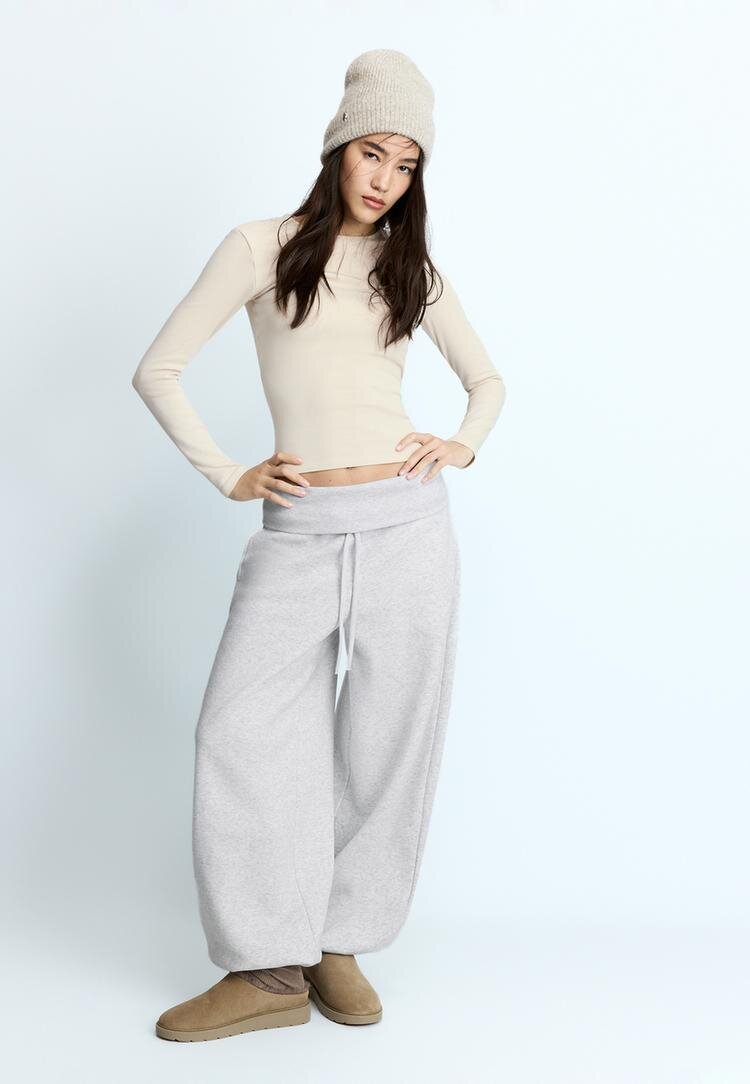 Stradivarius Tricou De Bază Cu Mânecă Lungă Piatră M