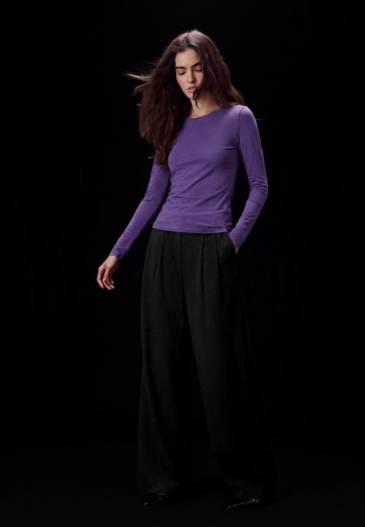 Stradivarius Tricou Din Bumbac Supima® Cu Mânecă Lungă Lila L