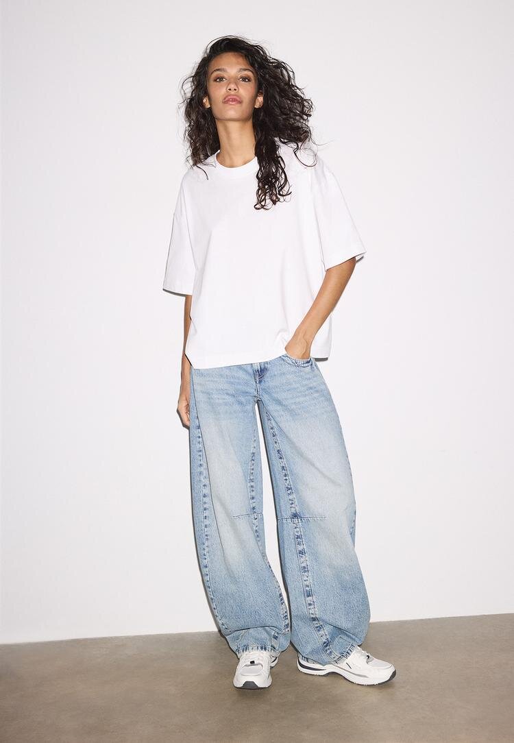 Stradivarius Tricou Oversize Cu Mânecă Scurtă Alb S