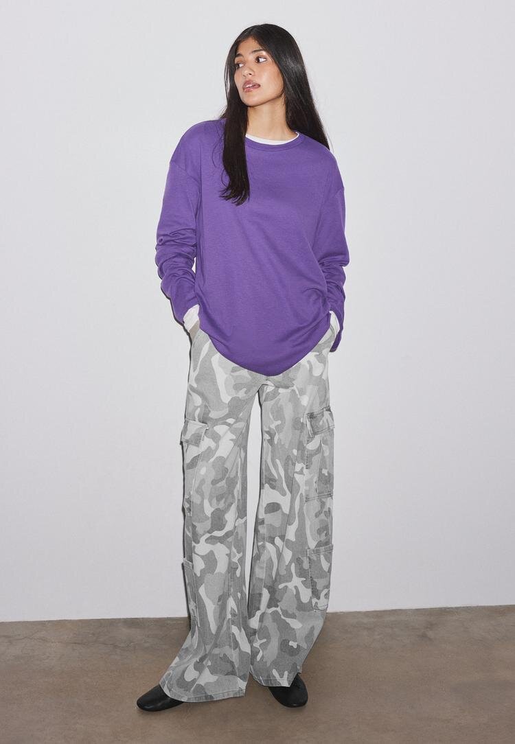 Stradivarius Tricou Oversize Mânecă Lungă Mov Xl