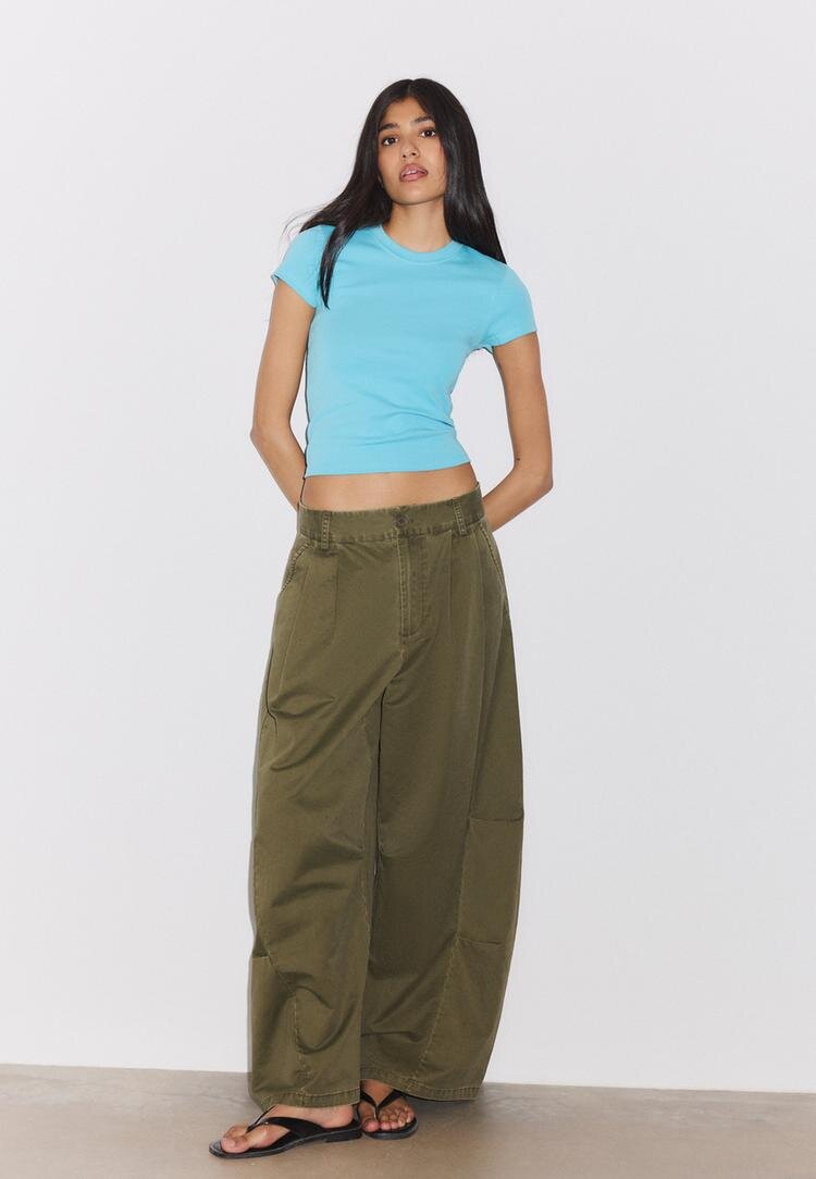 Stradivarius Tricou Simplu Cu Mânecă Scurtă Și Guler Rotund Turcoaz M