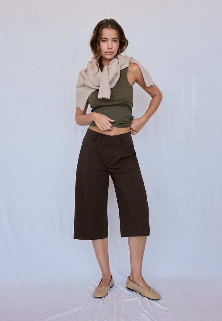 Stradivarius Tricou Spate Tip Înotător Din Bumbac Rib Kaki M