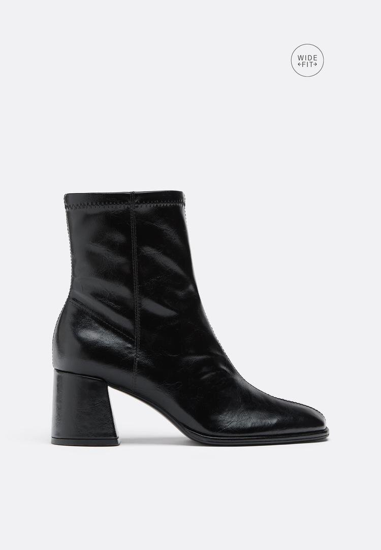Stradivarius Wide Fit. Botine Toc Mediu De Bază Negru 35