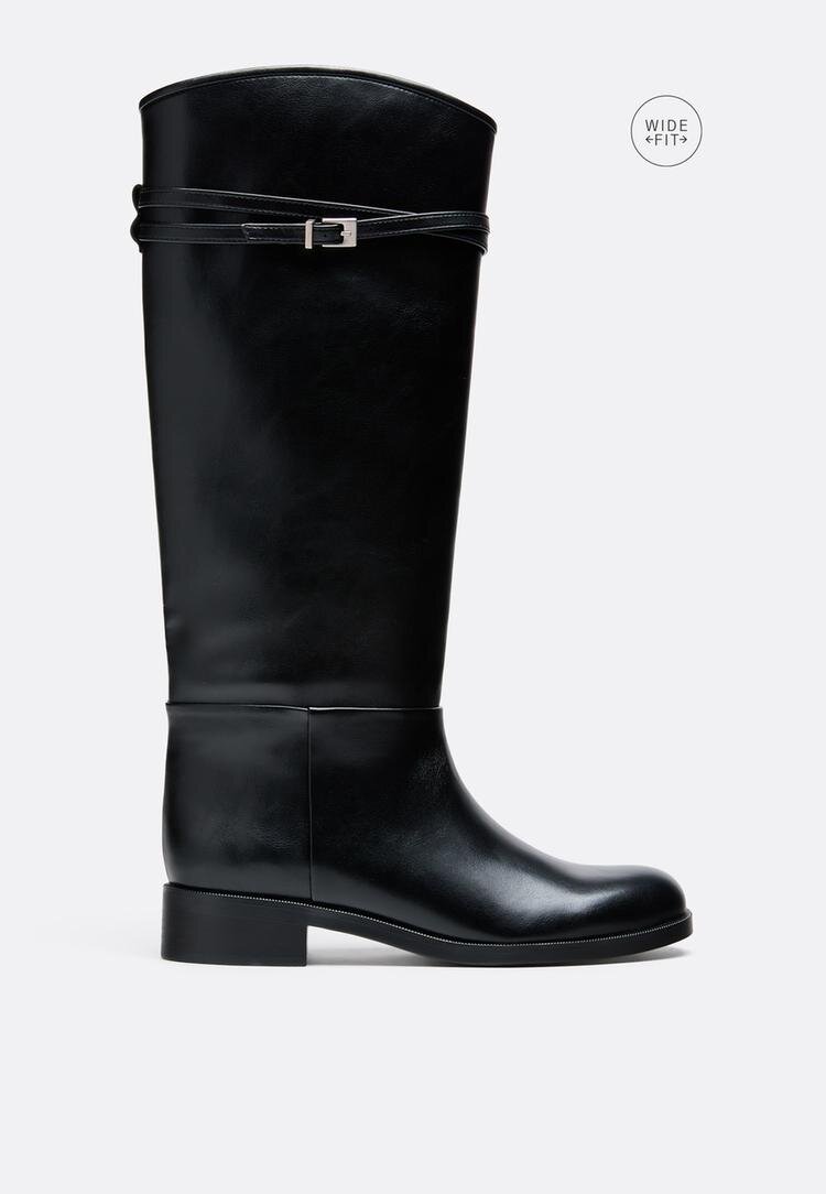 Stradivarius Wide Fit. Cizme De Călărie Cu Talpă Joasă Negru 37